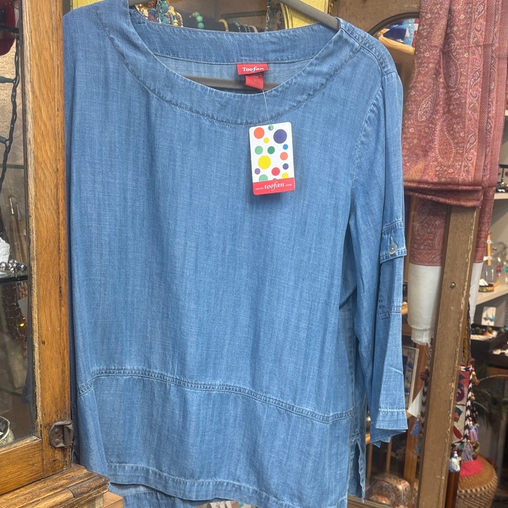 Toofan Tencel Women's Blue Denim Tunic Top